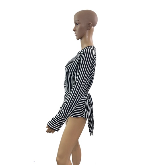 Ann Miller Women’s Size Small (G) Long Sleeve Keyhole Neck Tie Waist Striped Top - Picture 3 of 8